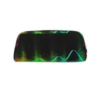 BWQTRYD Cool Music sound wave Pencil Bag Leather Pencil Case Travel Makeup Bag Zipper Toiletry Bag for Women Men Purse