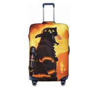 BWQTRYD Firefighter Fireman Flame Luggage Cover Tsa Approved, Stretch Suitcase Protector Anti-Scratch Travel Suitcase Cover Washable Baggage Covers for 18-32 Inch Luggage Sleeve, Black, XL
