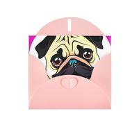 BWQTRYD Funny Cartoon Pug Puppy Dog Greeting Cards Blank Note Cards with Envelopes Happy Birthday Card Thank You Card Wedding Party Invitation Cards for All Occasions 4x6 Inch