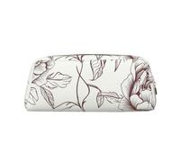 BWQTRYD Line Floral Rose Flowers Design Pencil Bag Leather Pencil Case Travel Makeup Bag Zipper Toiletry Bag for Women Men Purse