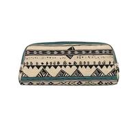 BWQTRYD Native American Patterns Pencil Bag Leather Pencil Case Travel Makeup Bag Zipper Toiletry Bag for Women Men Purse