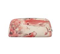 BWQTRYD Red carp and cherry blossom Pencil Bag Leather Pencil Case Travel Makeup Bag Zipper Toiletry Bag for Women Men Purse