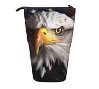 BWQTRYD Standing Pencil Case America Flag and Eagle Pen Holder Telescopic Pencil Bag Large Capacity Pencil Pouch Cute Pop Up Pencil Holder Makeup Cosmetics Bag for Office Work Holiday Gift