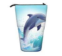 BWQTRYD Standing Pencil Case Cute Dolphin Pen Holder Telescopic Pencil Bag Large Capacity Pencil Pouch Cute Pop Up Pencil Holder Makeup Cosmetics Bag for Office Work Holiday Gift