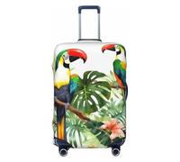 BWQTRYD Toucans Parrot palm tree leaves Luggage Cover Tsa Approved, Stretch Suitcase Protector Anti-Scratch Travel Suitcase Cover Washable Baggage Covers for 18-32 Inch Luggage Sleeve, Black, XL