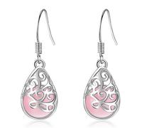 Bwraoyy Women's Earrings 925 Sterling Silver Moonlight Cat's Eye Drop Pendant Fashion Love Wishing Hypoallergenic Earring