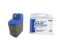 BWT WS555 Hi Flow Electronic Demand Block/Tablet Water Softener, Blue, 14 Litre & SALTBLO Water Softener Block Salt, White, 8 kg, Set of 2 Pieces