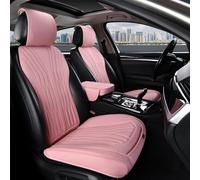 BWTJF Pink Leather Front Car Seat Covers, 2 Pack Universal Sideless Auto Protectors for Front Seats with Storage Pocket and Center Console Covers, Compatible with 95% Cars (Sedan/SUV/Pickup/Van)