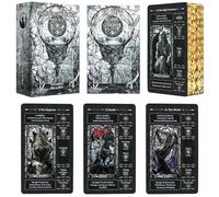 BWTY Best wishes to you Black Stained Glass Tarot Cards for Beginners with Meanings on Them 400GSM Unique Thickness Gilded Learning Tarot Deck Set with Guide Book and Golden Edge on 78 Cards