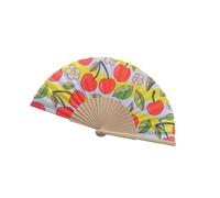 Bwuikim 7Inch Lemon Cherries Pattern Wood Folding Hand Fan Portable for Dance Event and As Home Art Decoration Spanish Design Hand Fan