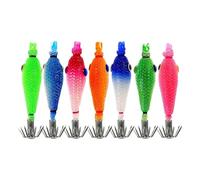 Bwuikim 7pcs Fishing Lures Baits Squid Jigs 5.5cm Glow Cuttlefish Hook Jigs Saltwater Tackle Night Stainless Steel Squid Glowing for Night Angling