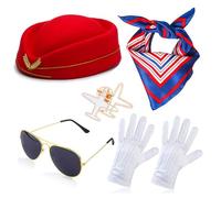 Bwuikim Air Hostess Party Stewardess Hat Sunglasses Scarf Masquerades Cosplay for Halloween Role Play Costume Air Hostess Hat for Women
