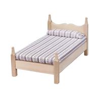 Bwuikim Child Friendly 1 12 Scale Doll House Tiny Bed Manual Wooden Frame Soft Fabric Cover Long Design Doll House Accessories Furniture