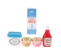 Bwuikim Creative Miniature Doll House Play Food 5pcs Realistic Ketchup Ice Cream Yogurt Resin Model Figure Kitchen Scene Setting Collectible Miniatures