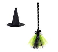 Bwuikim Decorative Witch Hat and Broom Set Multipurpose Decorative Ornament Household Decoration for Indoor Outdoor Traveling Carnivals