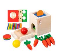 Bwuikim Educational Wooden Cube Toy for Toddler Activity Set with Carrot Pulling Color Learning Fishing and Peg Board Educational Play Cognitive Skill Building