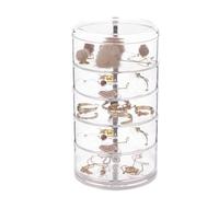 Bwuikim Elegant Multilayer Rotating Jewelry Storage Box Clear Display Case Space Saving Organization 3/4 / 5Tier Organizer Portable Travel Case Transparent Rotating Stand Stackable Box