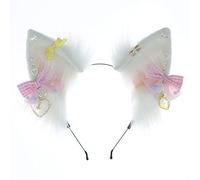 Bwuikim Furry Ears Headband Foxes Cute Bow Decors Realistic Plush Animal Headdress Gothics Accessory Cosplays Plush Furry Animal Headband Adult Foxes Dogs Birthday Party