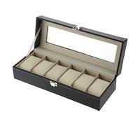 Bwuikim Gorgeous 6 Slot PU Leather Watch Box Display Holder Watch Jewelry Storage Box Real Glass Lid More Fast to Find Treasure Multi-Functional Showcase