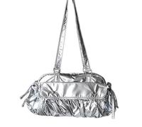 Bwuikim Large Capacity Pleated Shoulder Bag Practical Underarm Nylon Handbag for Female Professional and Student Shoulder