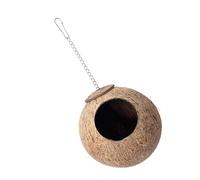 Bwuikim Natural Coconut Shell Bird House Shelter Place Rest Huts Nest with Soft Lining for Small Birds Parakeets and Lovebirds Cockatiel Bird Nest