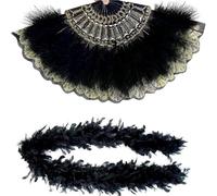 Bwuikim Pack of 2 Sophisticated Feathered with Soft Black Boas Adornment for Cooling and Decorative Purposes Fan