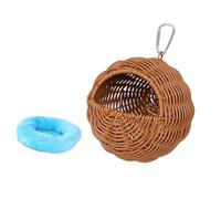Bwuikim Round Hanging Artificial Rattan Bird Nest with Plush Mat for Small Parrots Parakeets House Perches Cage Accessories Rattan Bird Shelter for Cage