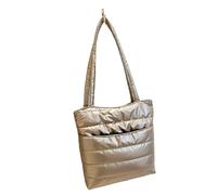 Bwuikim Stylish Female Quilted Glossy Shoulder Bag Cotton Padded Puffer Large Capacity Handbag with Multiple Pockets for Women Glossy Female Handbag