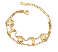 Bwuikim Sun and Symbol Double Layer Stainless Steel Chain Unisex Jewelry for Couples Friend Anniversary Present Double Layer Stainless Steel