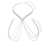 Bwuikim Trendy Rhinestones Body Jewelry with Cascading Fringe Chains Suitable for Both Men and Women for Various Occasions Crystals Chest Jewelry