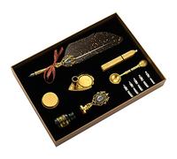Bwuikim Vintage Feather Dip Pen Kit Calligraphy Quill Gift Set for Kids Beginners Calligraphy Bottle 5 Sacs Included Set Glass Feather with Oblique for Drawing Cartoons Manga
