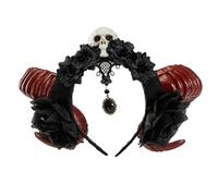 Bwuikim Witch Horn Devil Rose Headbands Dark Lace for Carnivals Party Gothic Party Costume Devil Horn Headbands