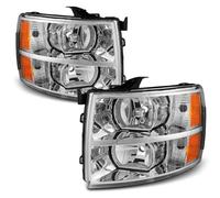 BWVMVB Front Headlight 1Pair Headlights Halogen Head Lights Headlamps No Bulb For Chevrolet For Silverado 1500 2500 HD 3500 HD 2007-2014 Headlamp Assembly(Chrome Amber Corner)