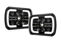 BWVMVB Front Headlight 7x6'' 5X7 Inch LED Headlight Square Hi-Lo Beam Halo For Jeep For Wrangler YJ For Cherokee XJ For MJ Comanche Headlamp Assembly(2pcs Black)