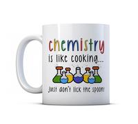 BWW Print - Chemistry is Like Cooking Just Dont Lick The Spoon - Funny Teacher End of Term Gift Mug, Ceramic, 11fl.oz.