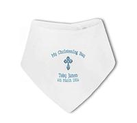 BWW Print - Christening Bib with Cross and personalised boys name blue - Baby Bandana Bib, Boy or Girl