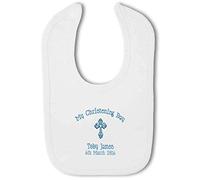 BWW Print - Christening Bib with Cross and personalised boys name blue - Baby Bib, Boy or Girl