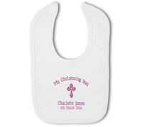 BWW Print - Christening Bib with Cross and personalised girls name pink - Baby Bib, Boy or Girl