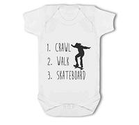 BWW Print - Crawl, Walk, Skateboard - Baby Vest, 6-12 Months, Girl or Boy, New Born to 24mth