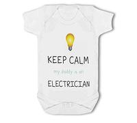 BWW Print - Electrician - Keep Calm my Daddy is a funny - Baby Vest, 6-12 Months, Girl or Boy, New Born to 24mth