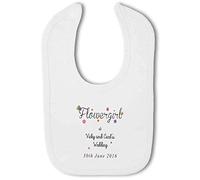 BWW Print - Flower Girl at Bride and Grooms Wedding with personalised name and date - Baby Bib, Boy or Girl
