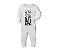 BWW Print - Happy Fathers Day with Moustache gift design - Baby Romper Suit, 6-12 Months, Girl or Boy, New Born to 24mth