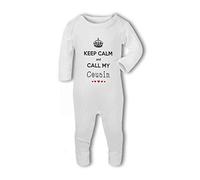 BWW Print - Keep Calm and Call My Cousin with cute hearts - Baby Romper Suit, 3-6 Months, Girl or Boy, New Born to 24mth