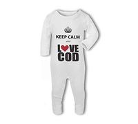 BWW Print - Keep Calm and Love Cod funny food gaming - Baby Romper Suit, 3-6 Months, Girl or Boy, New Born to 24mth