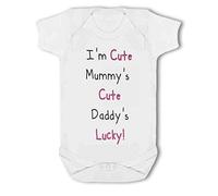 BWW Print Ltd BWW Print - Im Cute, Mummys Cute, Daddys Lucky pink - Baby Vest, 6-12 Months, BSUBBS00120_06, Girl or Boy, New Born to 24mth