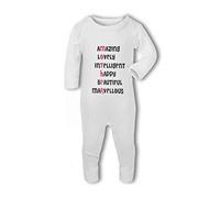BWW Print - Mother, loving, beautiful, happy. Cute words design pink - Baby Romper Suit, 3-6 Months, Girl or Boy, New Born to 24mth