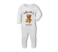 BWW Print - Teddy Did It I Promise funny bear - Baby Romper Suit, New Born, Girl or Boy, New Born to 24mth