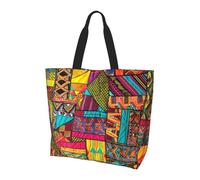 BWWHCCTI African Textile Patchwork print Printed Large Tote Bag for Women Reusable Shopping Grocery Bags Gift Cloth Bags Lightweight Shoulder Bags, Black, One Size