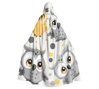 BWWHCCTI Animal Cartoon Owls Cute Printed Hooded Cloak for Unisex Adults Halloween Cosplay Costumes Long Hooded Robe Cloak