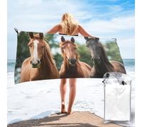 BWWHCCTI animales horses Printed Quick Dry Microfiber Beach Towel 160x80 CM, Ultra Absorbent Bath Towels with Travel Bag for Swimming, Yoga, Gym & Outdoor Activities, Fast Drying & Sand-Free